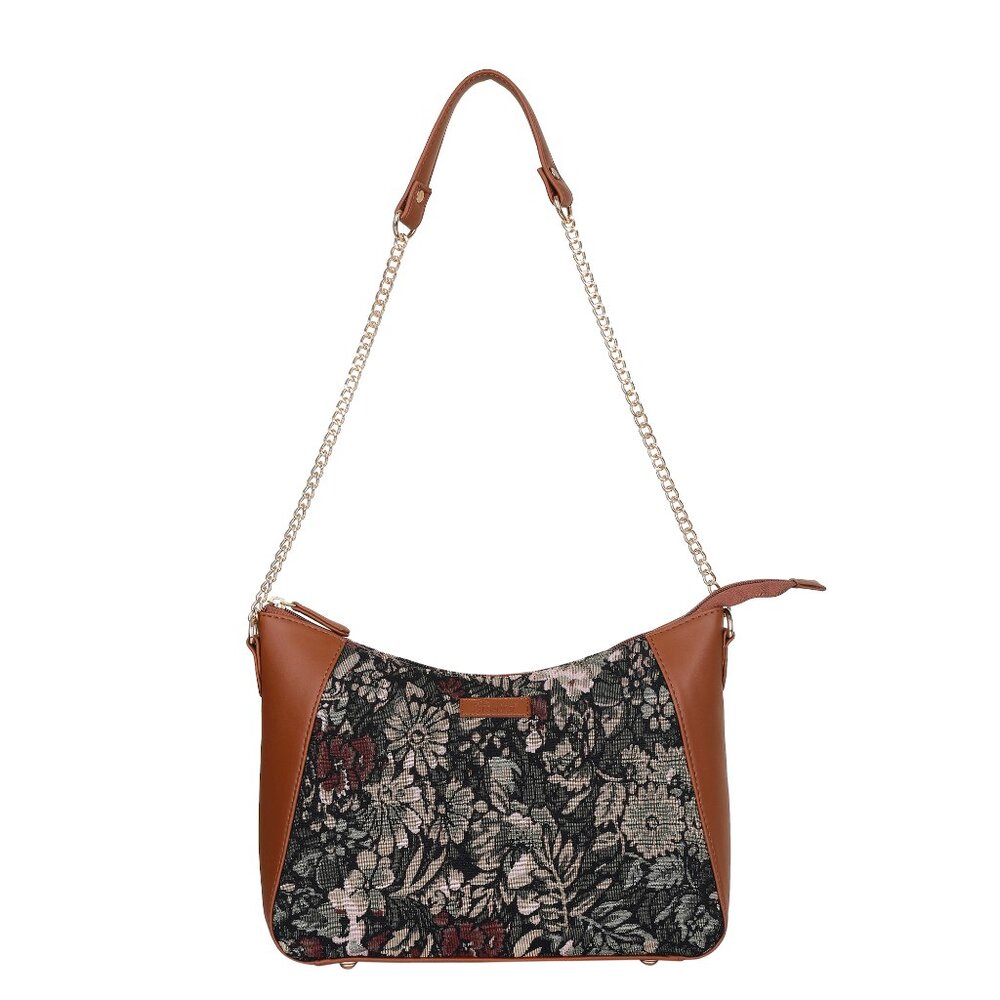 Womens Vintage Tapestry Hobo Shoulder Bag | Vegan Leather  with Chain Strap